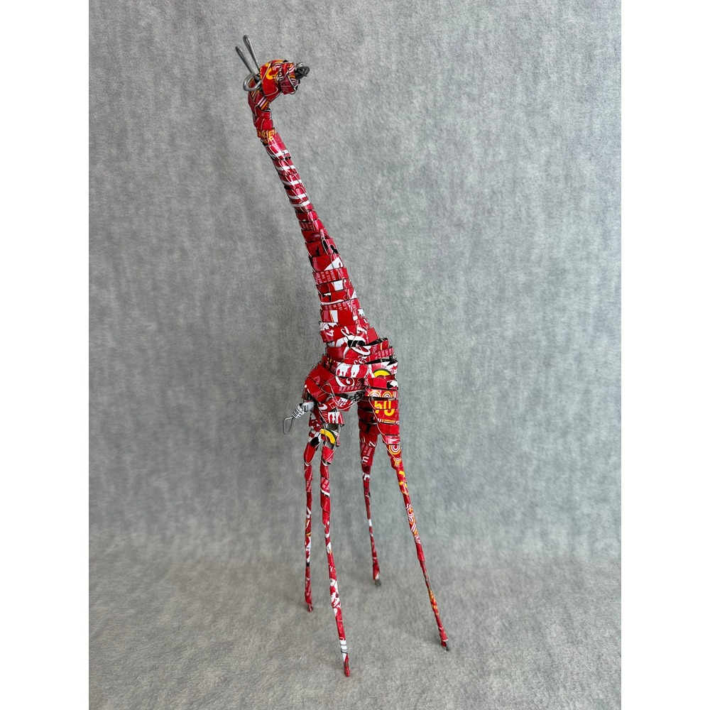 Unbranded Recycled‎ Coca Cola Can Giraffe Deco Sculpture Red Folk Art Tall